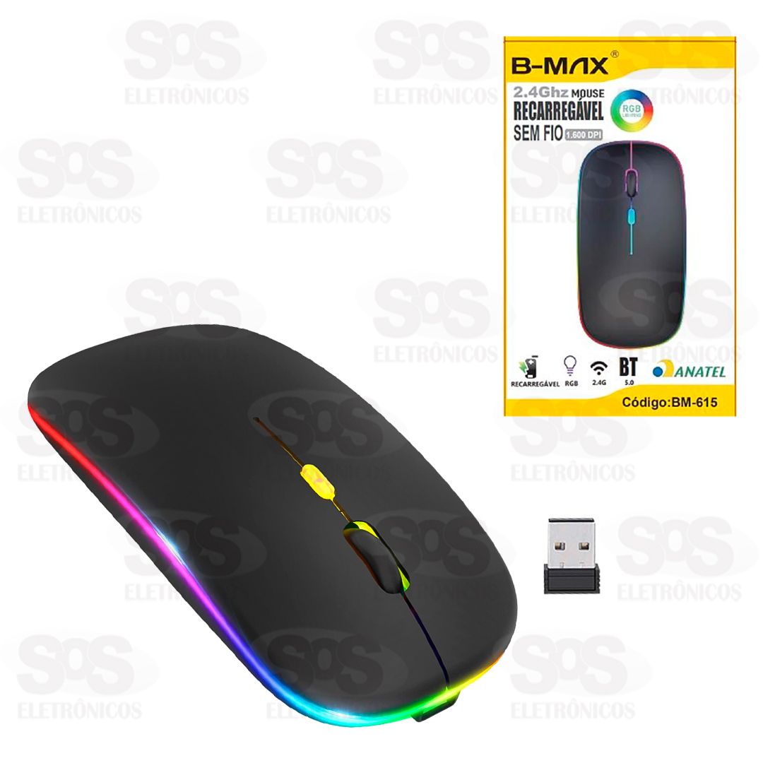 Mouse Sem Fio Recarregvel Com Antena e Bluetooth B-Max BM-615