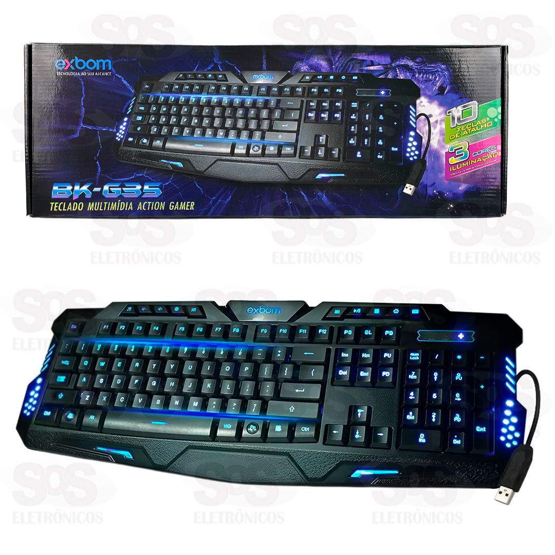 Teclado Gamer Multimidia Com Fio USB e Iluminao Exbom BK-G35