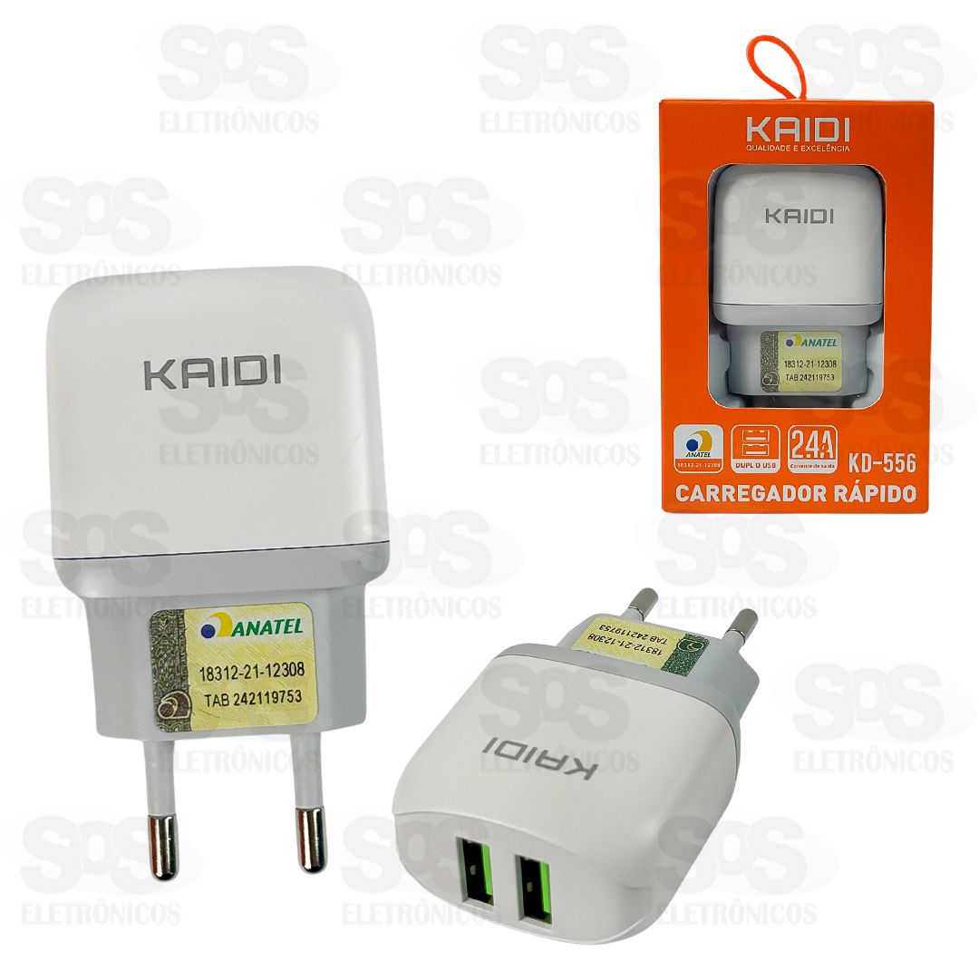 Fonte de Parede 2 USB Carregador Rpido 2.4A Kaidi KD-556