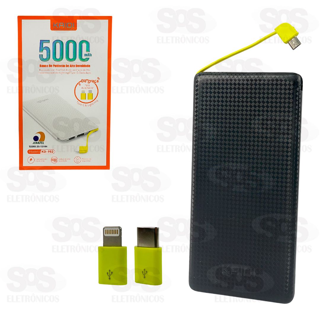 Carga Extra 5.000mAh Com 3 Interfaces Kaidi KD-952