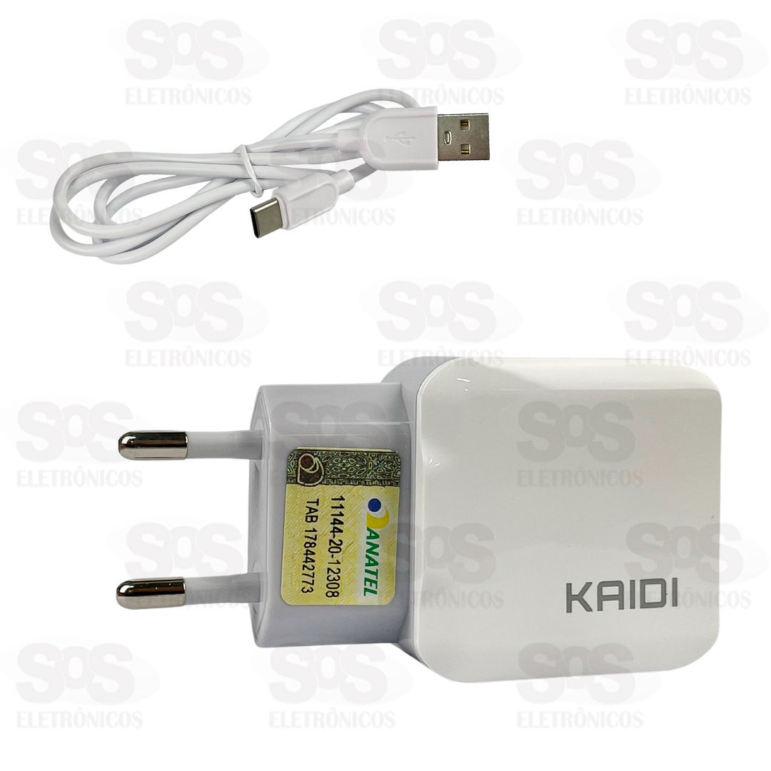 Carregador 2 USB 2.4A Com Cabo Type C Kaidi KD-301C