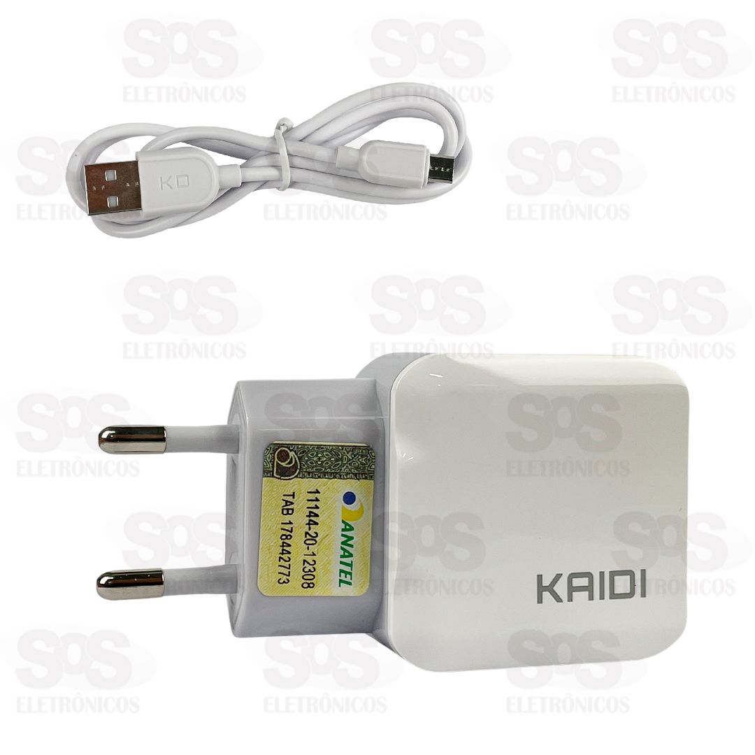 Carregador 2 USB 2.4A Com Cabo Micro USB V8 Kaidi KD-301S