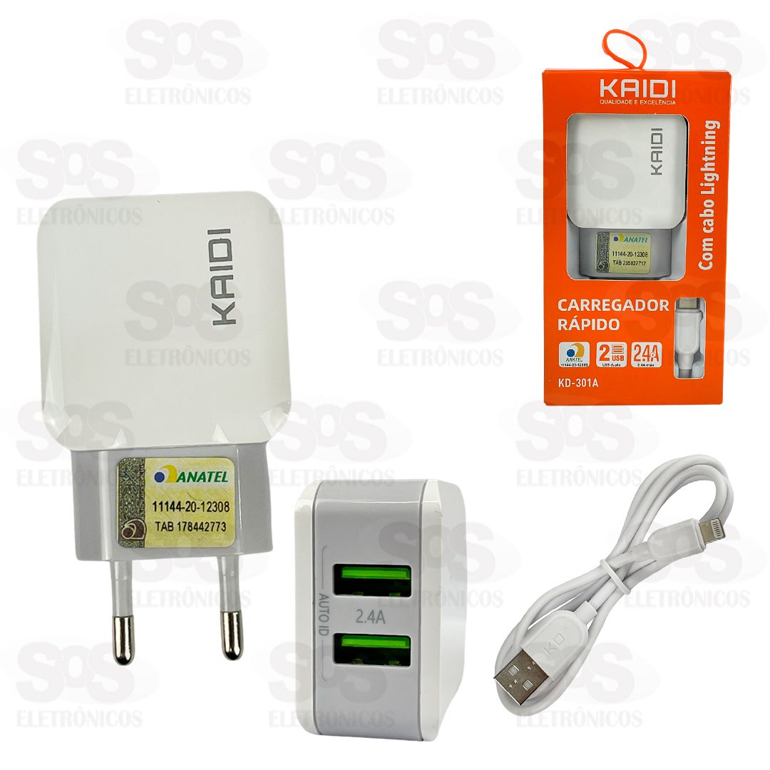 Carregador Com Cabo Iphone 2 USB 2.4A Kaidi KD-301A