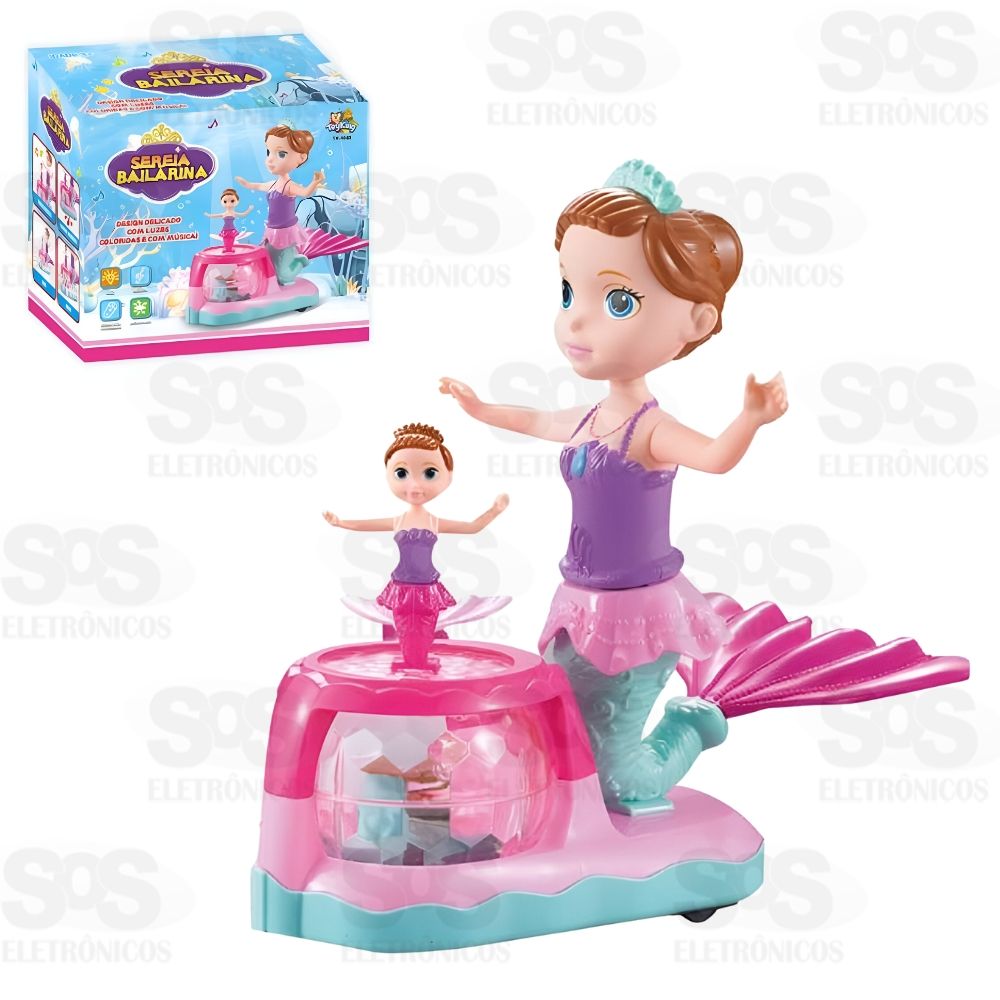 Boneca Sereia Bailarina Luz e Som Gira 360 Graus Toy King TK-1045