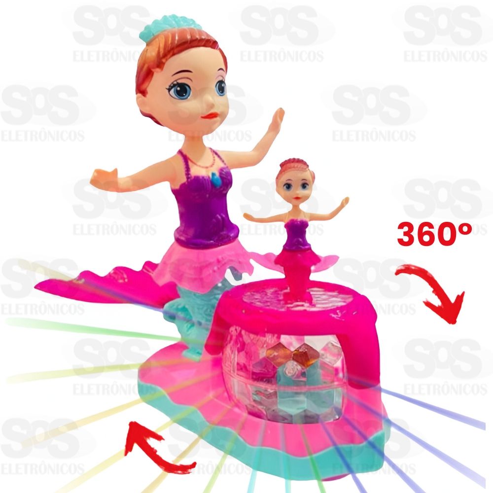 Boneca Sereia Bailarina Luz e Som Gira 360 Graus Toy King TK-1045