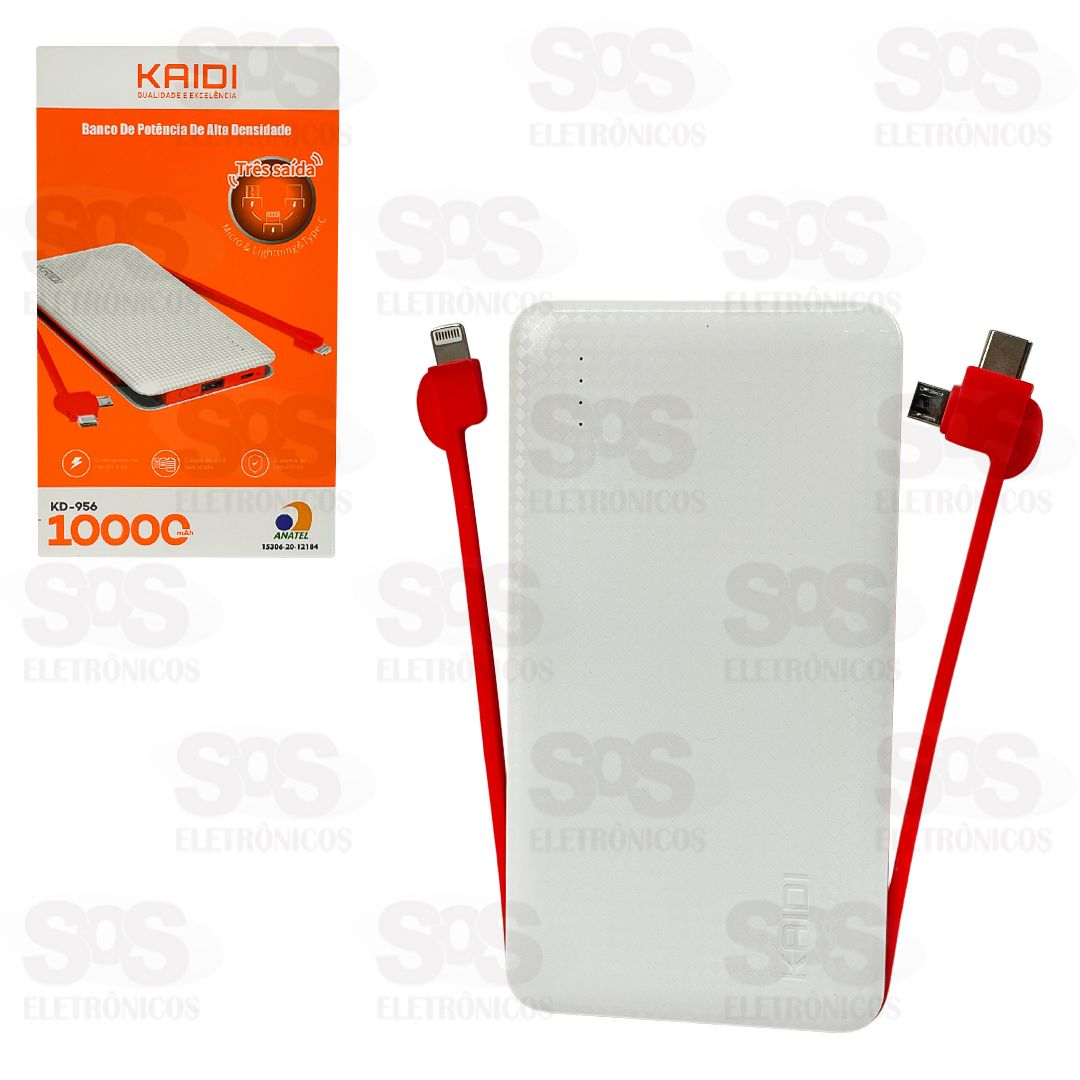 Carga Extra 10.000mAh Com 3 Interfaces Kaidi KD-956