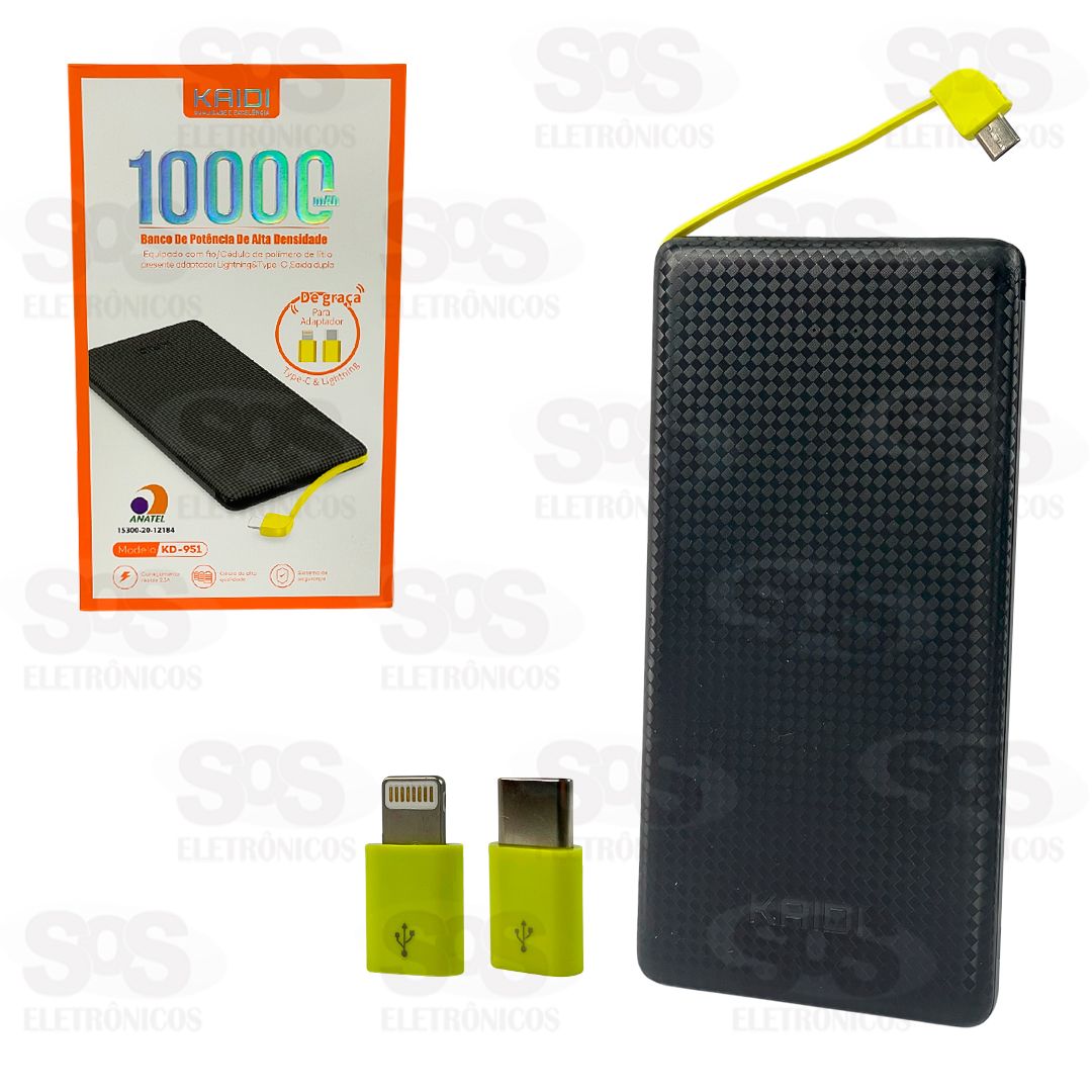 Carga Extra 10.000mAh Com 3 Interfaces Kaidi KD-951