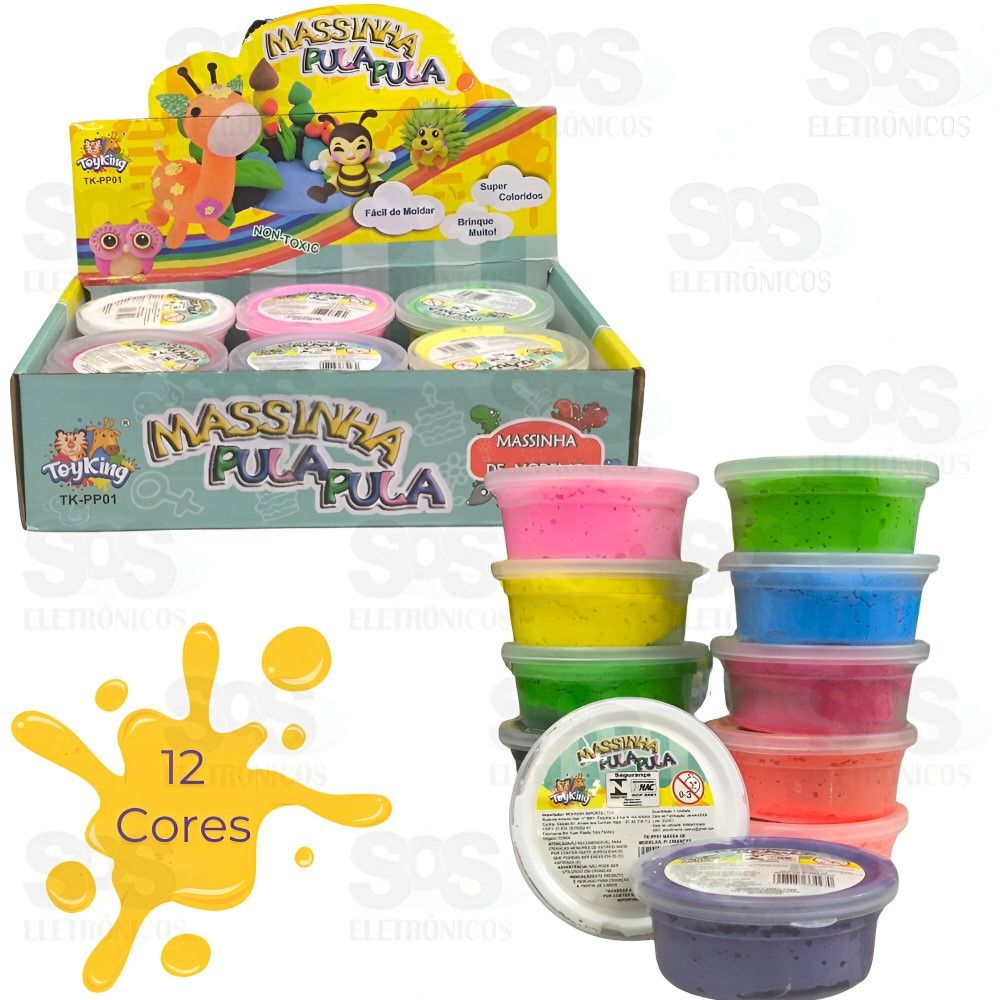 Massinha Pula Pula de E.V.A Caixa Com 12 Cores Toy King TK-PP01