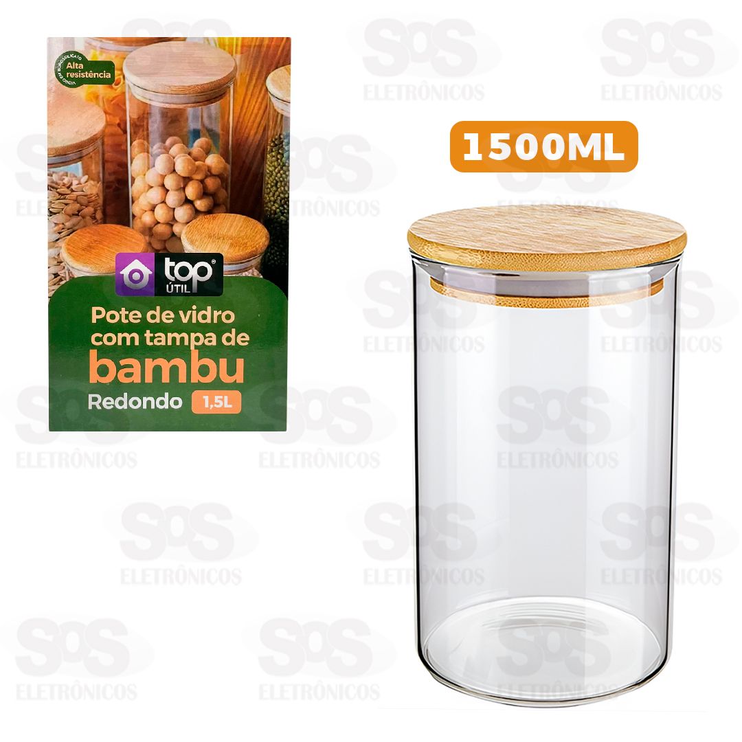 Pote De Vidro Redondo Com Tampa De Bambu 1500ML TOP1631