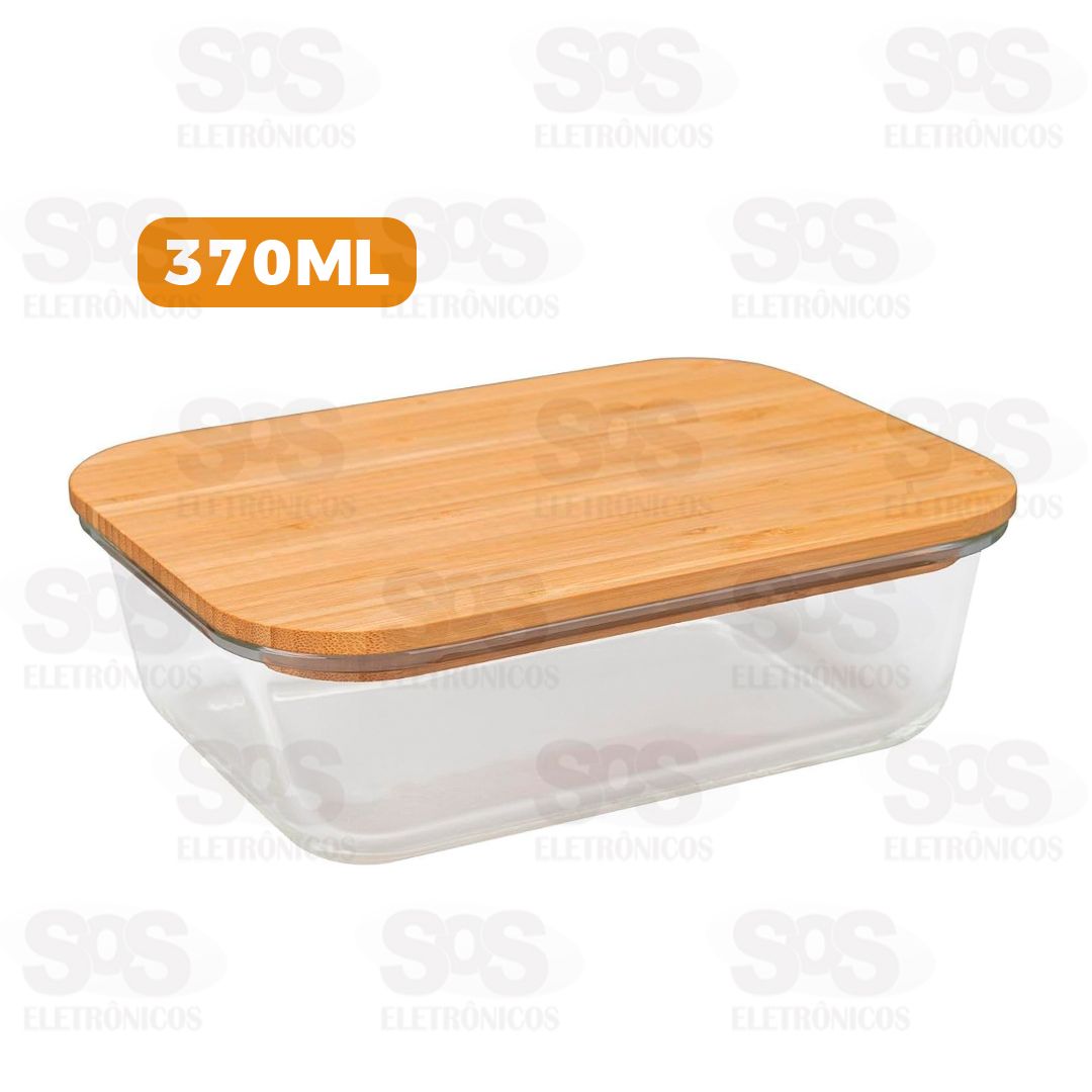 Pote De Vidro Retangular Com Tampa De Bambu 370ML TOP1525