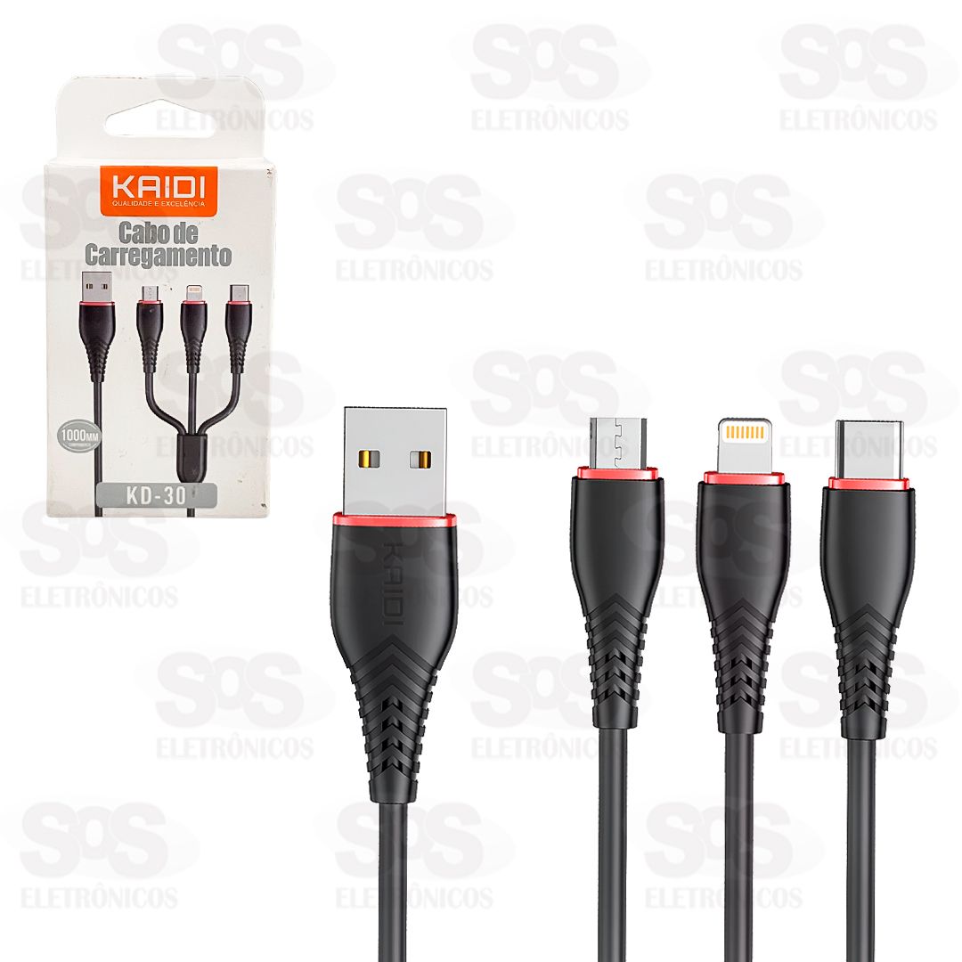 Cabo Multiplug Iphone/V8/Type C 1 Metro Kaidi KD-30