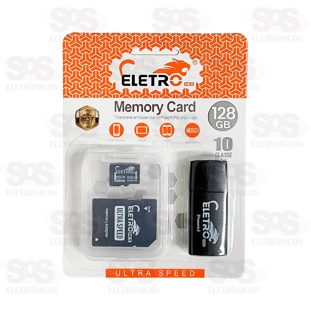 Carto De Memria 128GB Com Adaptador SD E Leitor De Carto Eletromex EL-MC-128