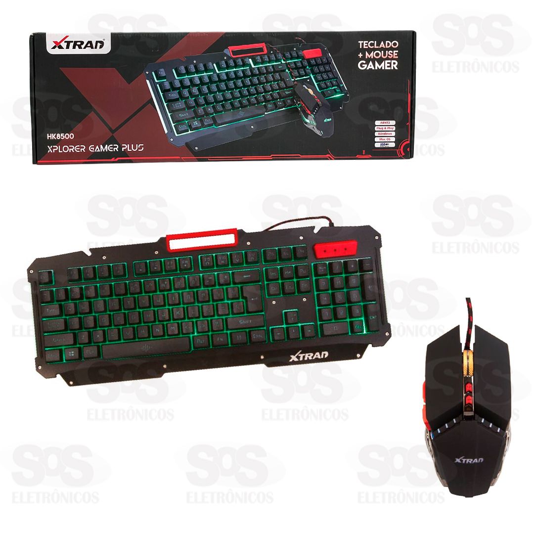 Kit Teclado e Mouse Gamer Com Fio LED RGB Xtrad HK8500