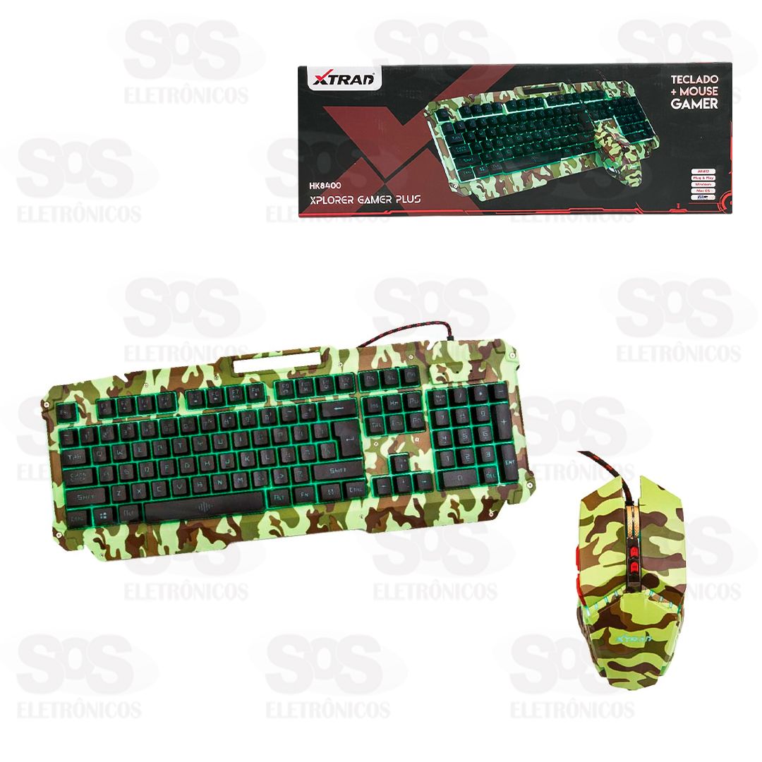 Kit Teclado e Mouse Gamer Com Fio LED RGB Xtrad HK8400