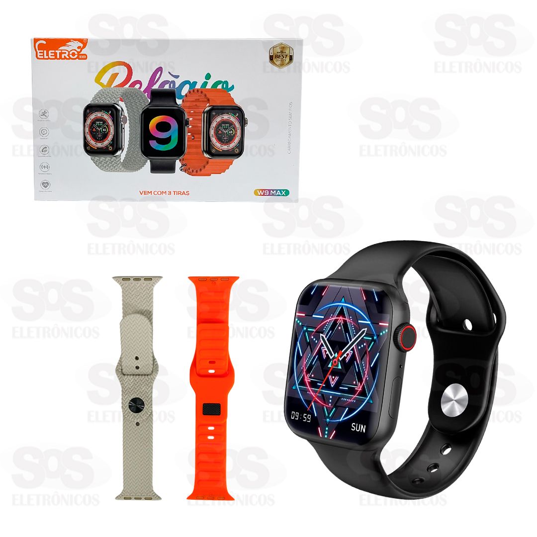 Relgio Smartwatch 49MM 3 Pulseiras Eletromex W9 Max