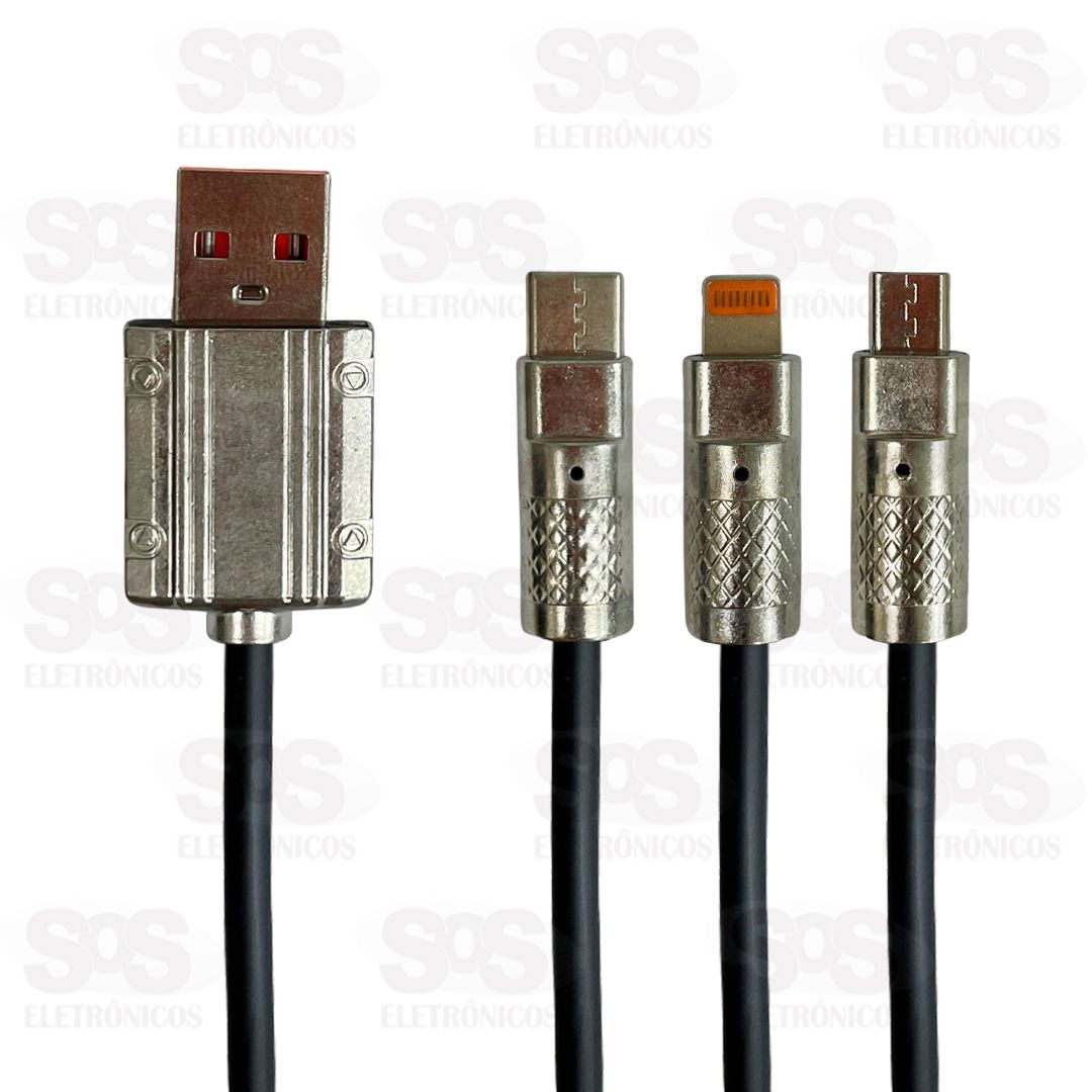 Cabo Emborrachado USB 3 em 1 Eletromex EL-3114-3EM1