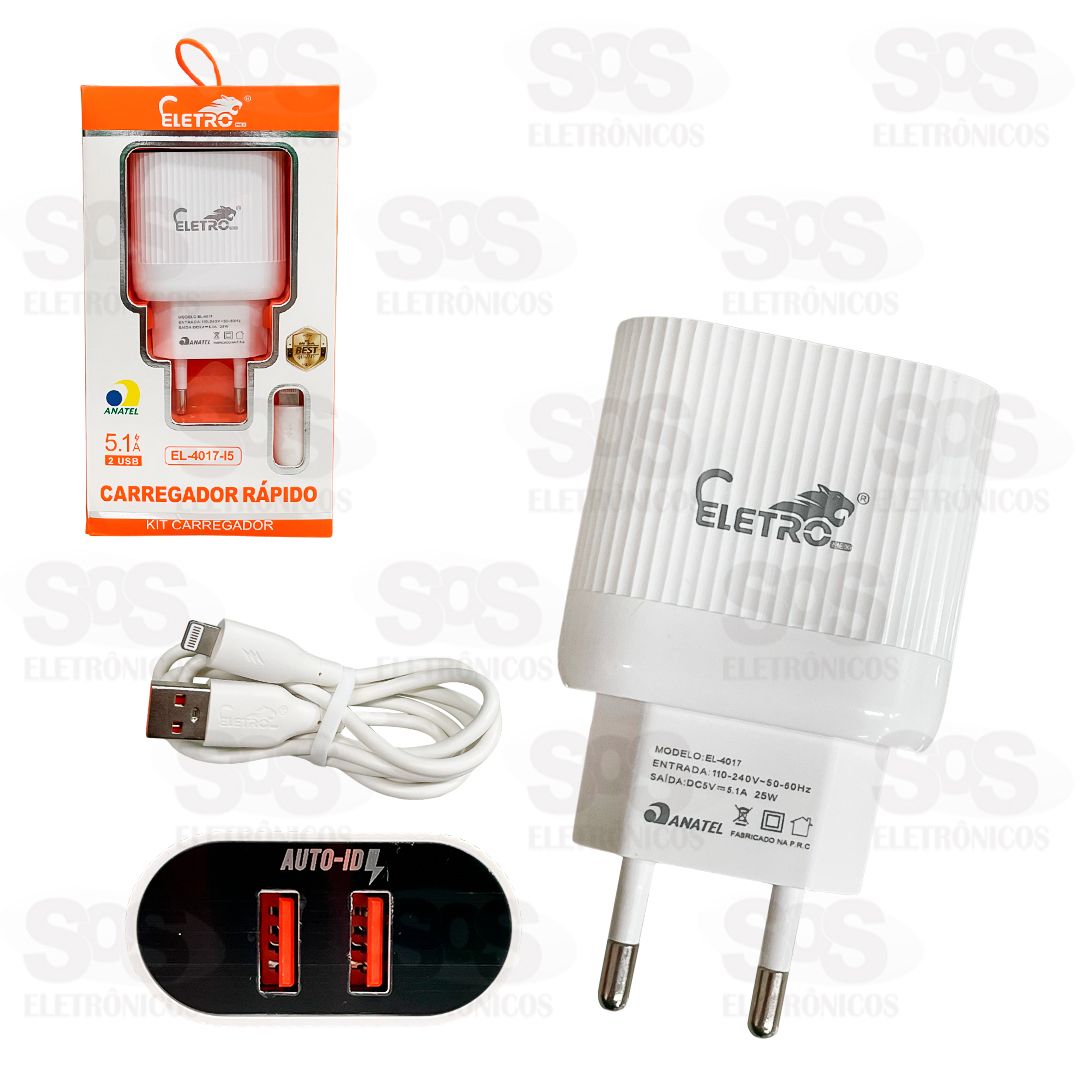 Carregador 2 USB 5.1A Com Cabo Iphone Eletromex EL-4017-I5