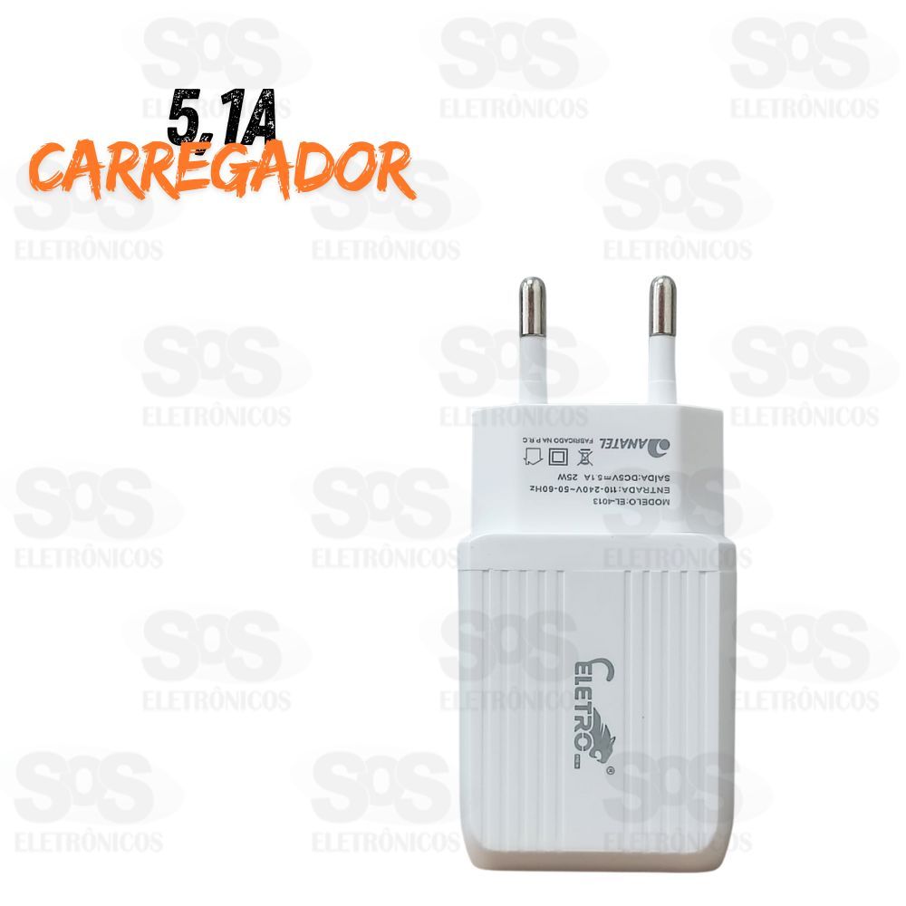 Carregador 25W De Parede USB 5.1A Eletromex EL-4013