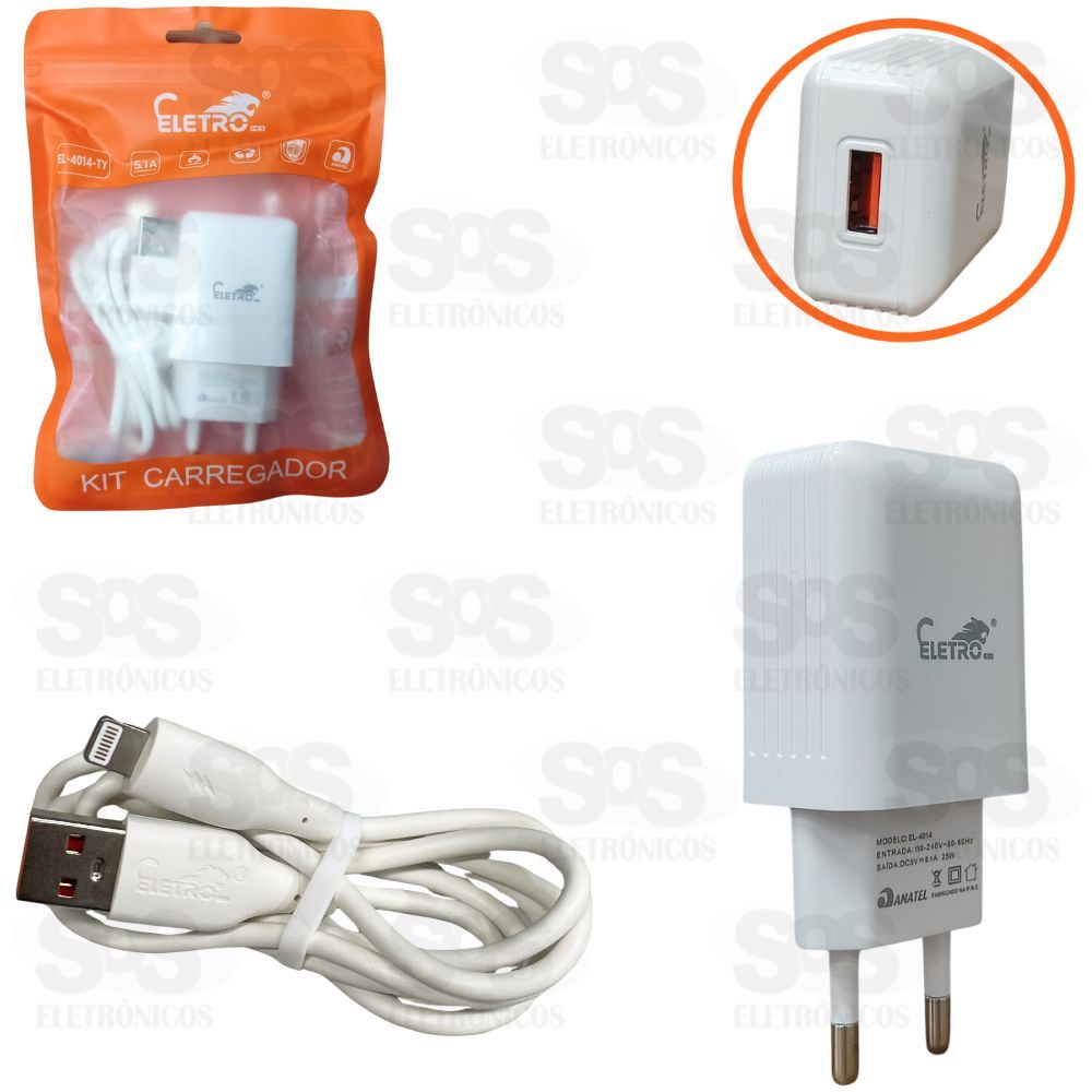 Carregador 25W USB 5.1A Com Cabo Iphone Eletromex EL-4014-I5