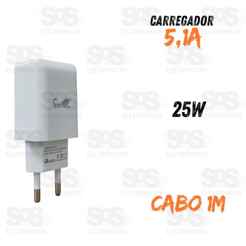 Carregador 25W USB 5.1A Com Cabo Iphone Eletromex EL-4014-I5