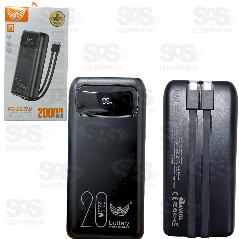 Carga Extra Flash 20.000mAh Com 2 Cabos Altomex P-1