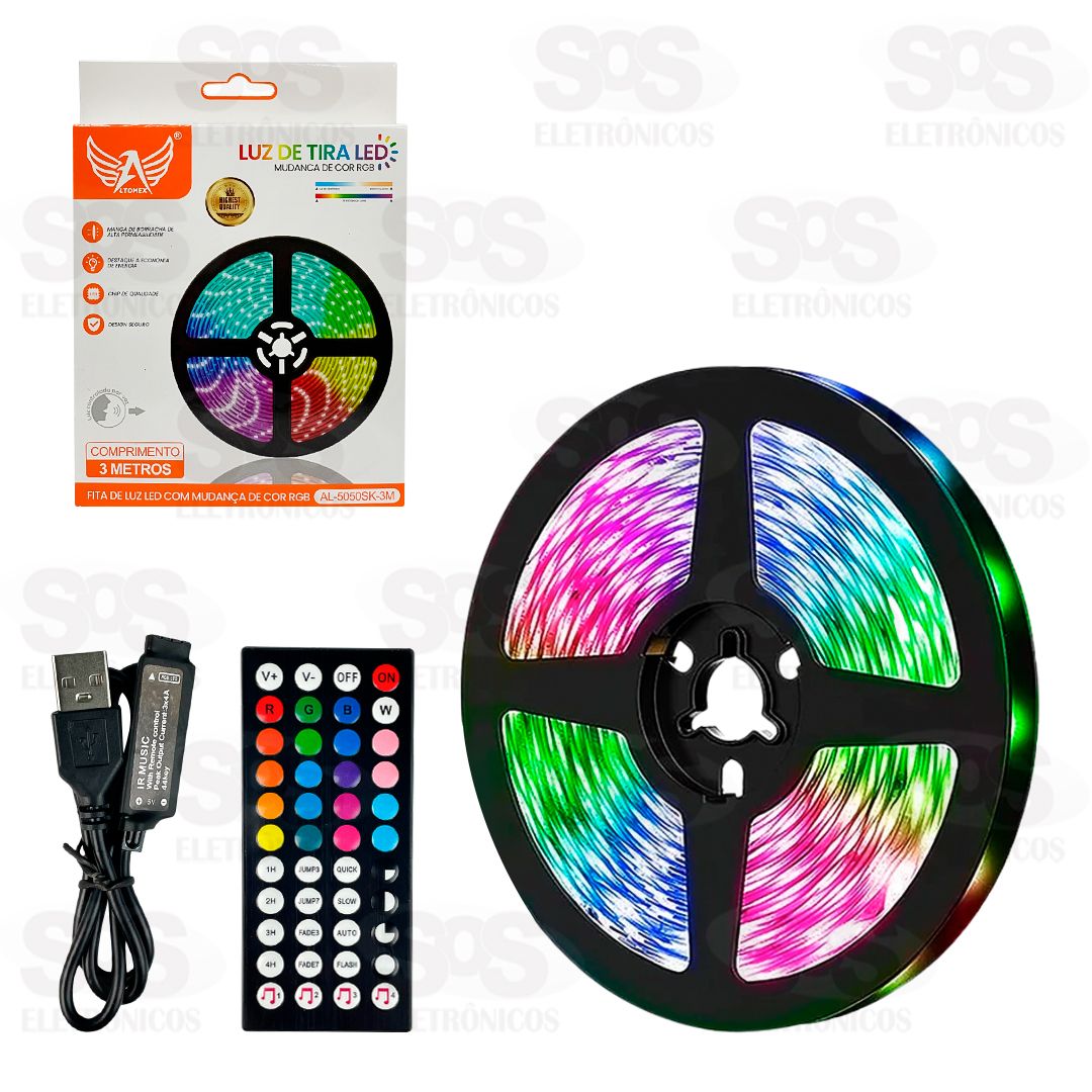 Fita de LED Colorida Com Controle Por Som 3 Metros Altomex AL-5050SK-3M