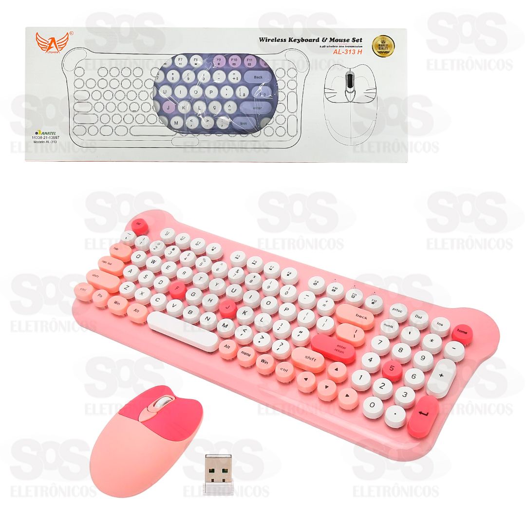 Kit Teclado e Mouse Sem Fio Fofinho Altomex AL-313 H