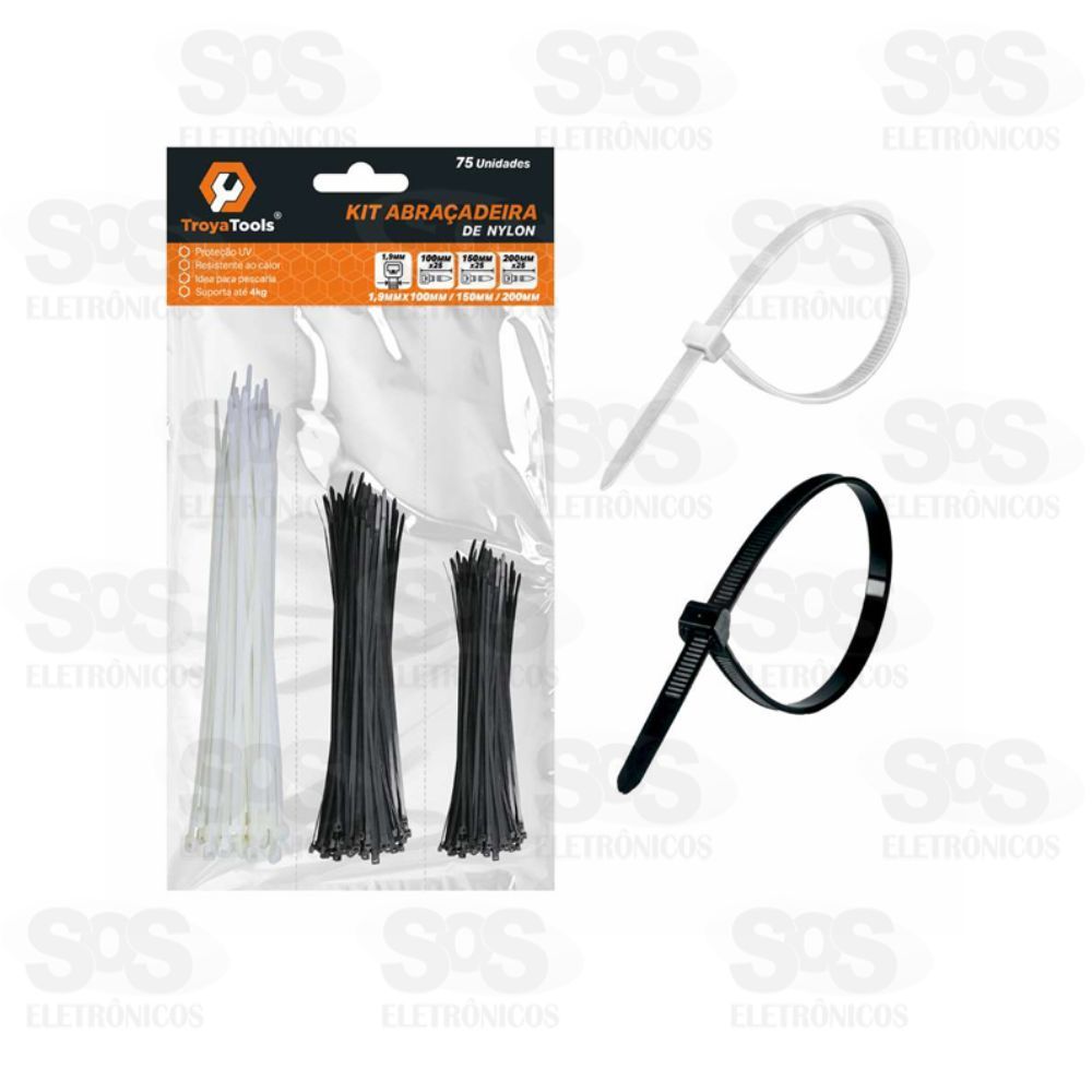 Abraadeira De Nylon 3 Tamanhos Com 75 Unidades Troya Tools TRY-0087