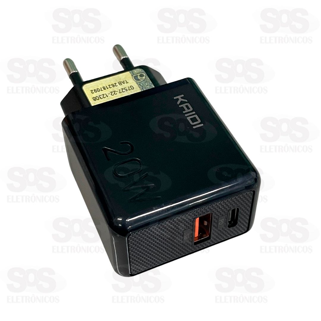 Fonte Carregador Rpido USB + PD 20W Kaidi KD-670