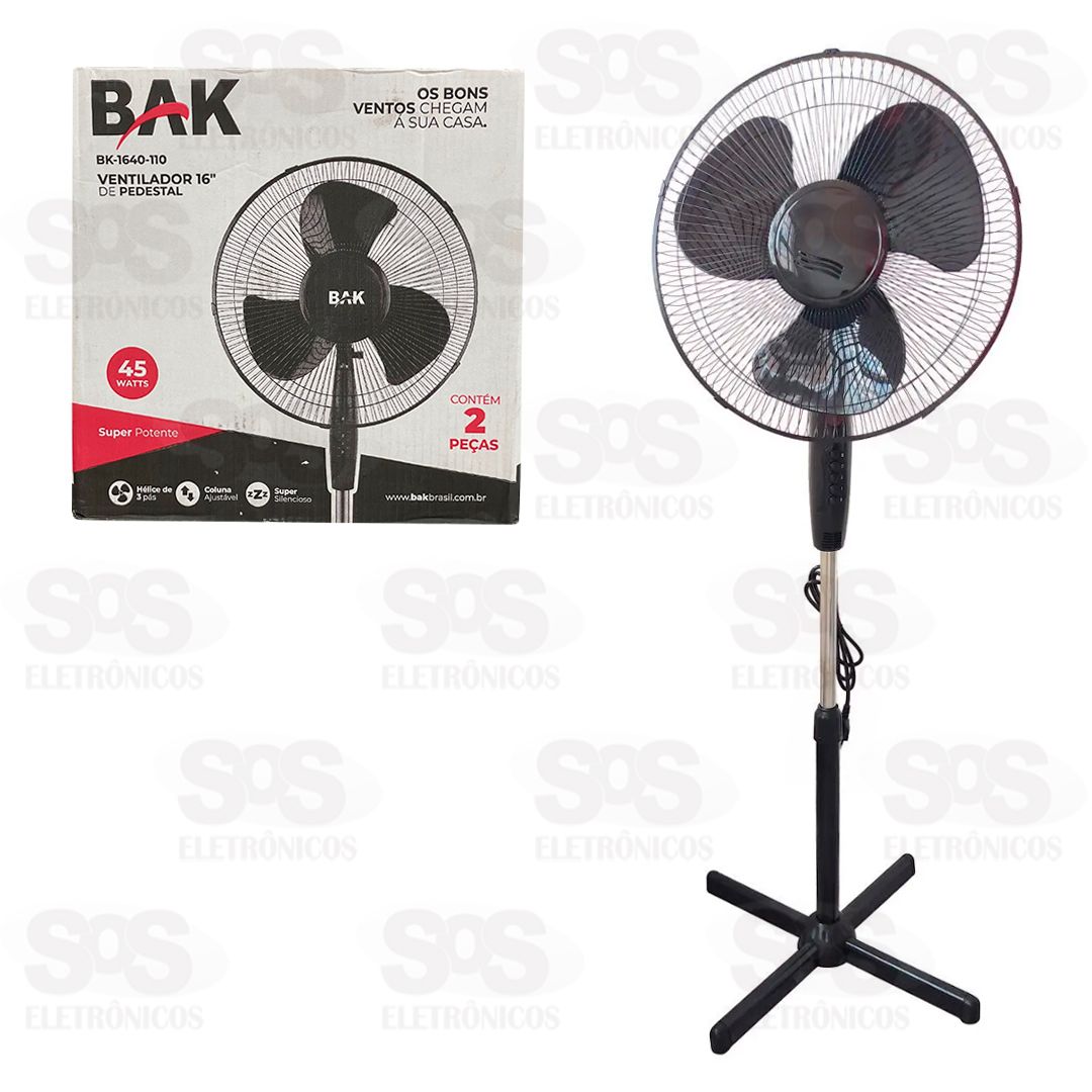 Kit 2 Ventiladores 127V Pedestal 3 Velocidades BAK BK-1640-110